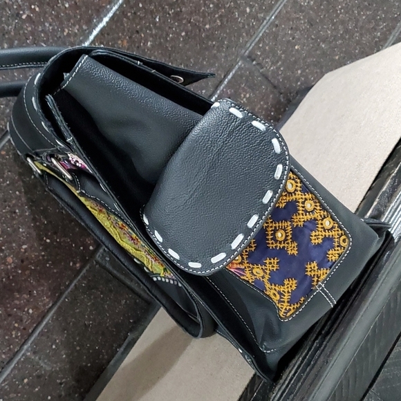 VINTAGE-ADDICTION LARGE  ARTISAN AFGHANISTAN DESIGN TOTE BAG BLACK - Picture 8 of 16